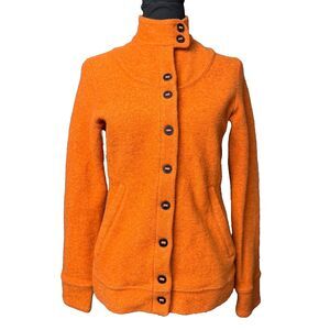 IBEX Merino Wool Blend Carrie Button Up Jacket Women's M Orange Mock Neck READ